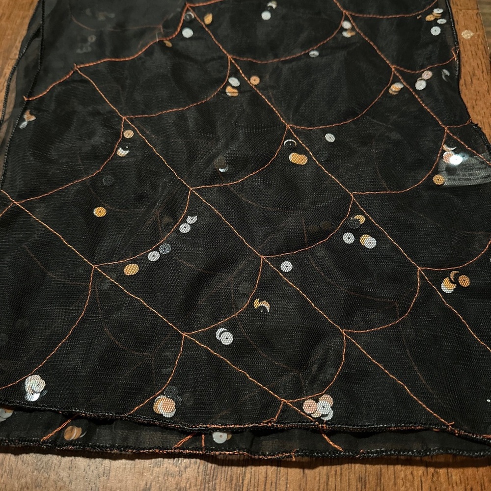 COLLECTION XIIX Black, Sheer Neck Scarf Halloween Spider Web Sequins 12”Wx56”L